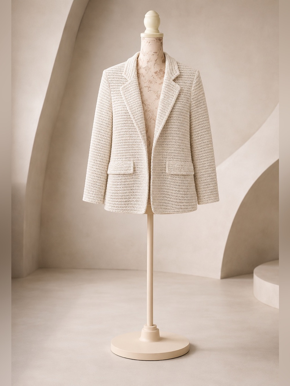 Addison Cream 100% Cotton Crochet Open Front Textured Neutral Chic Blazer NWOT